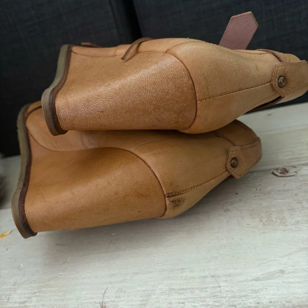 Anthropologie Lucky Penny Leather Wedges Camel Tan  Retro Sz. 39/8.5 Retail $179